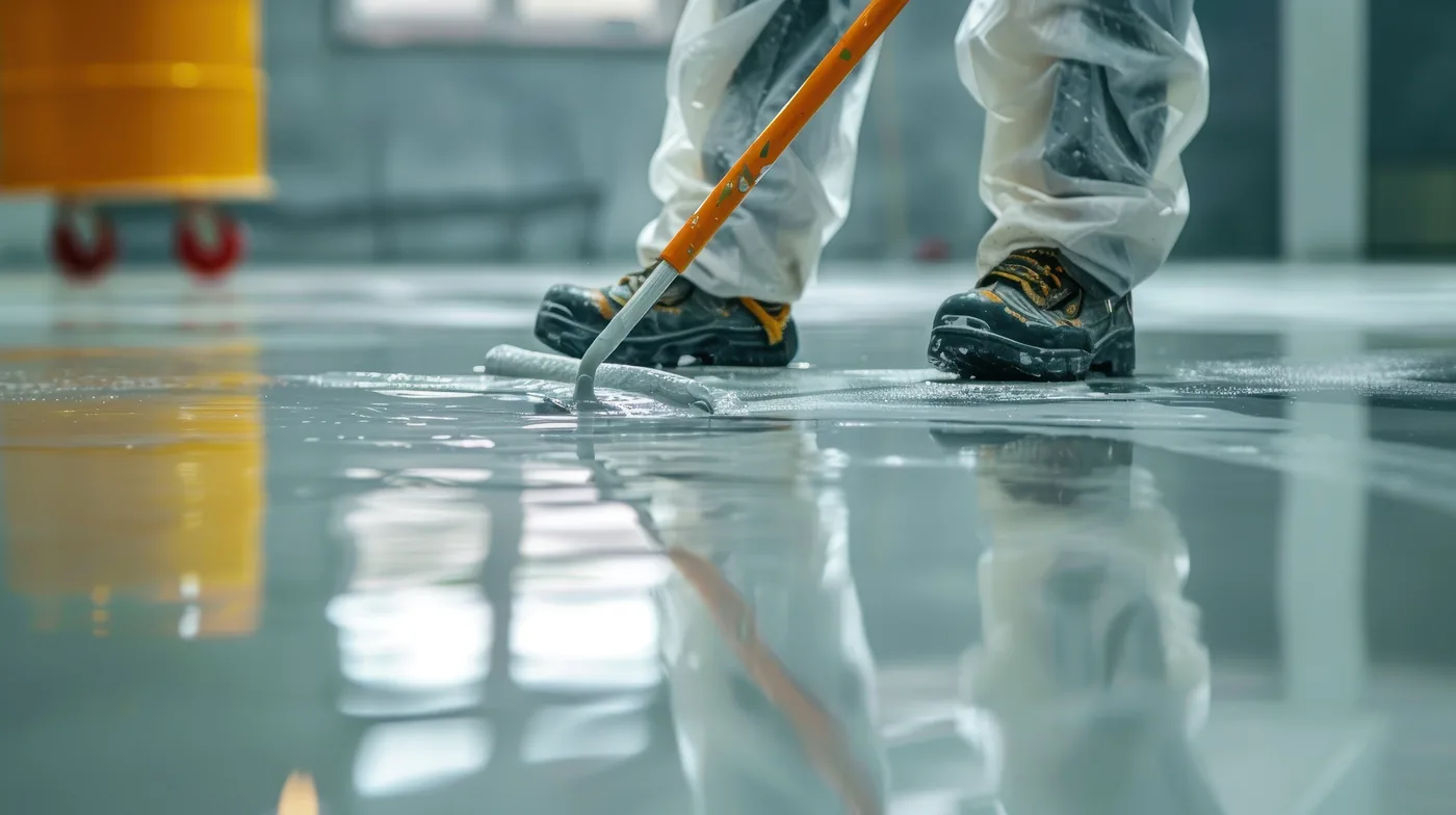 Skilled installer applying epoxy floor coating in Tampa