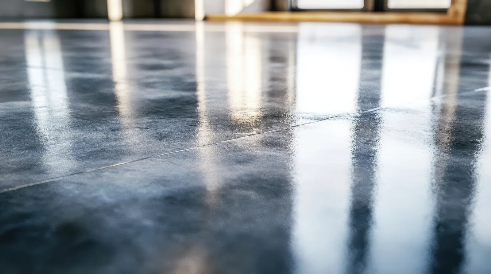 Polished concrete floor reflecting sunlight in Tampa building